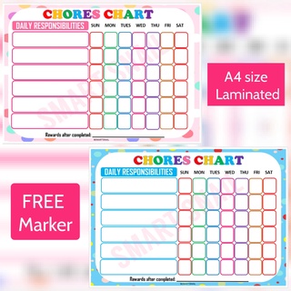 A4 Magnetic Laminated Chore Chart Sheet With Pen 