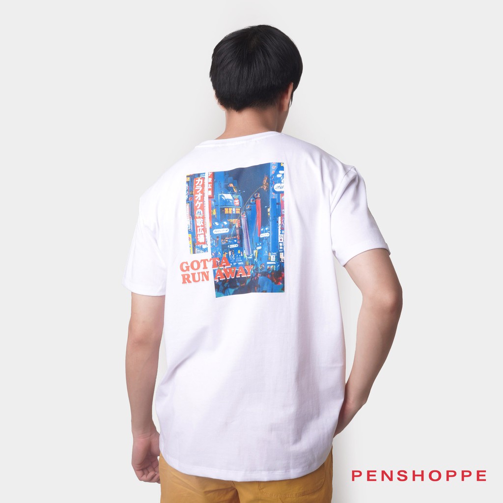 Penshoppe Gotta Run Away Front And Back Print T-Shirt For Men (White) |  Shopee Philippines