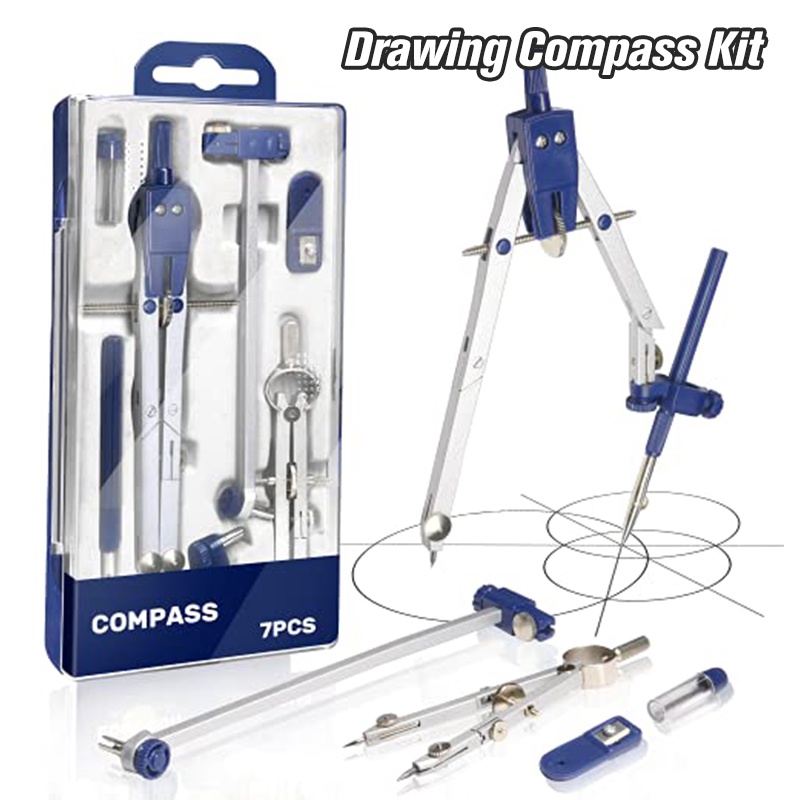 7Pack Professional Drawing Compass Kit with Extension Bar for Geometry ...