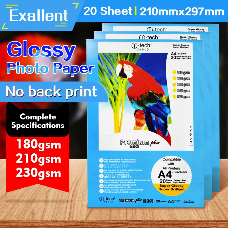 No Back Print Photo Paper A4 180/210/230 Gsm Glossy 20Sheets Premium