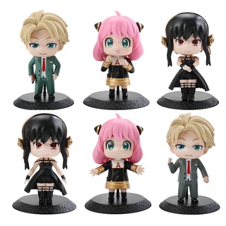 1-6Pcs PVC Anya Spy X Family Loid Yor Forger Chibi Anua Anime Figure with Base Figurine Model Toy for Kids Gifts