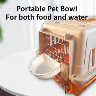 Portable Pet Bowl 2 in 1 Pet Cage Hanging Food Bowl Fixed Dog Cat Food Water Bowl Pink bowlBlue Bowl