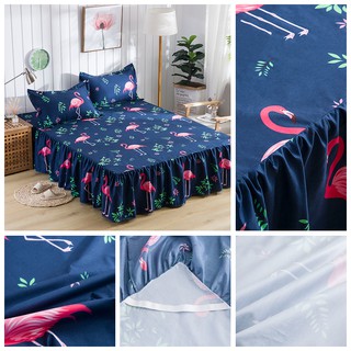 Allswonderland 【COD】Waterproof bed skirt flamingo bedsheet twin queen king size bed sheet pillowcase #7