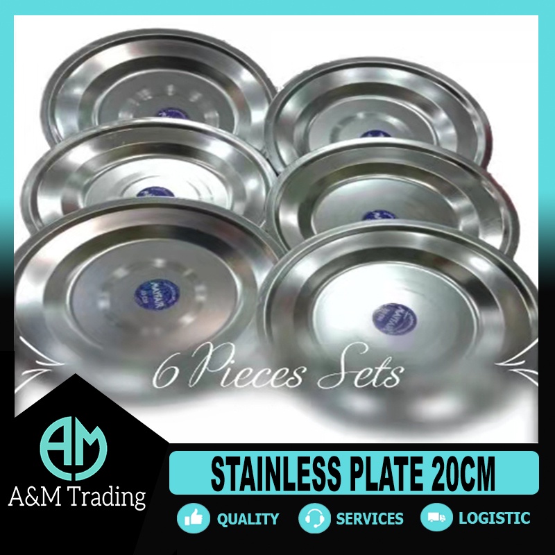 Plates Stainless Steel 20cm Deep Plate Stainless Steel Set of 6 Pieces