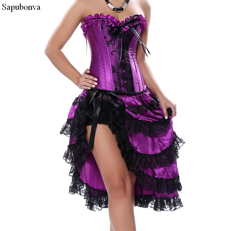 Sapubonva Corset Dress Sexy Burlesque Gothic Exotic Lingerie Corsets Overbust Bustier Tutu Skirt