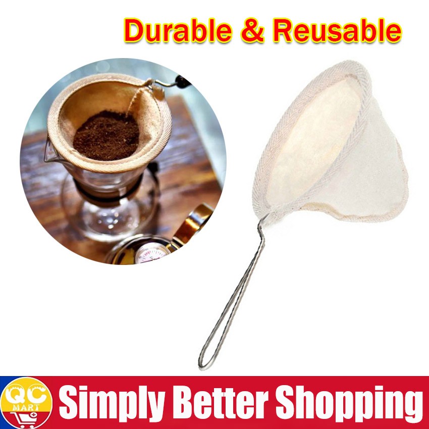 Reusable Coffee Filter Bag Stainless Steel Handle Flannel Cloth