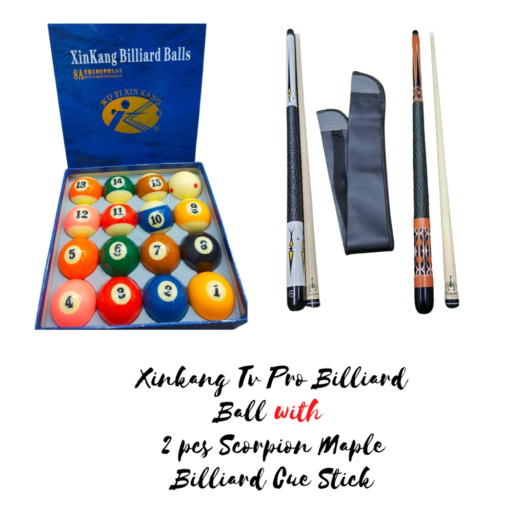 Combo!! Xinkang TV Pro Billiard Ball with 2 pcs. Scorpion Maple