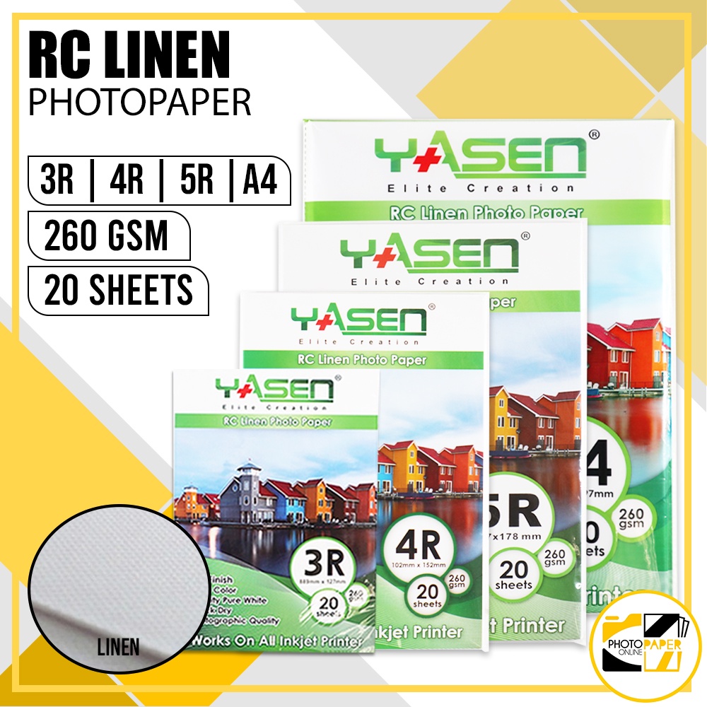 YASEN RC Linen Photo Paper [260 GSM 3R 4R 5R A4 Size] Waterproof