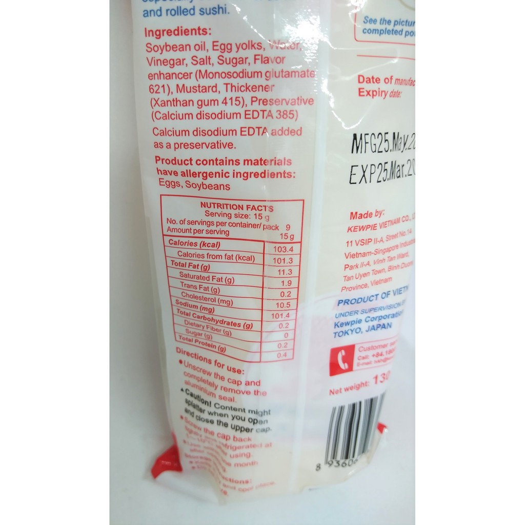 Kewpie Mayonnaise Japanese Style (Product of Vietnam) low carb / keto