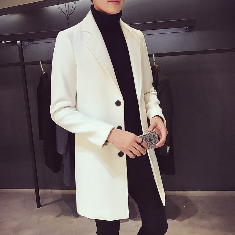 Woolen trench coat men's mid-length youth Korean fashion handsome ...