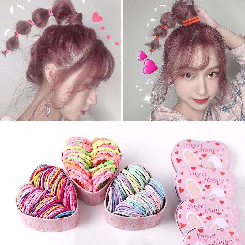 50pcs Box Girls Colorful Basic Elastic Hair Bands Ponytail Holder Scrunchies Kids Hair Ropes