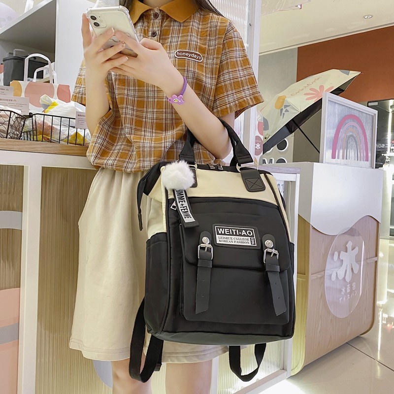 Fashion Women's Backpack Contrast Color Trend Nylon School Bag For Girls Soft Handle Student bag