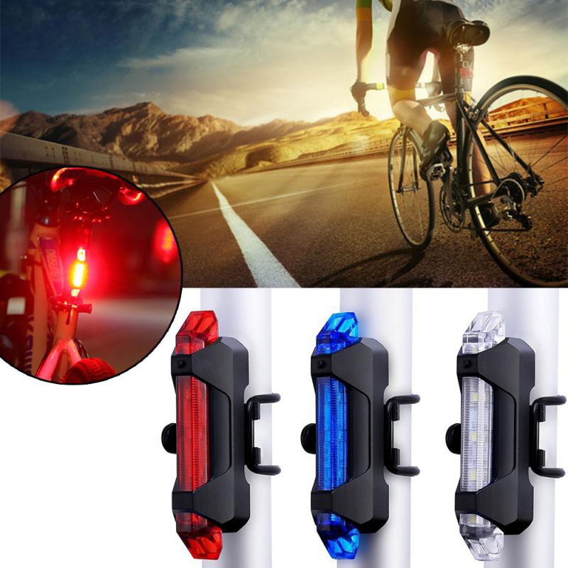 USB Rechargeable Bike Bicycle Cycling 4 Modes 5 LED Front Rear Tail Light Lamp