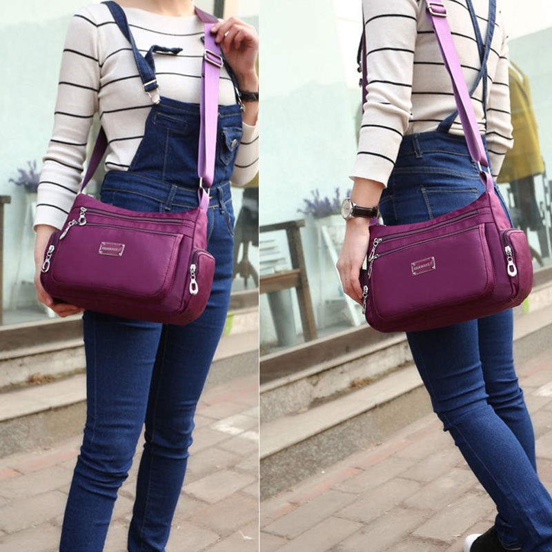 Korean Fashion Nylon Waterproof Shoulder Sling Bag Multi-zip Bags For Women S456 - Image 5