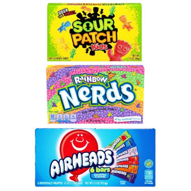 Sour Patch Kids Theater Box / Nerds Rainbow / Airheads 6 Bars Assorted