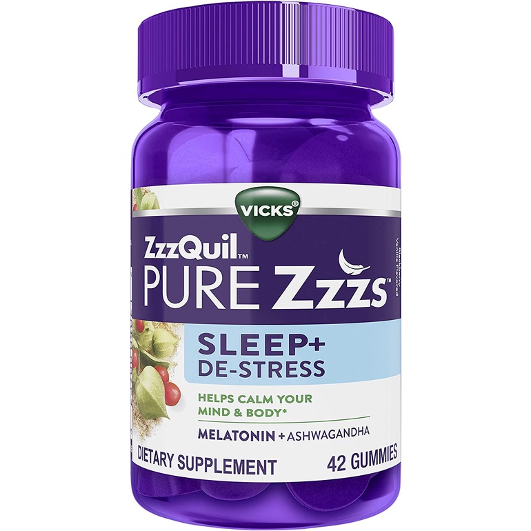 ZzzQuil De-Stress & Sleep Melatonin + Ashwagandha, 42 Gummies | Shopee ...