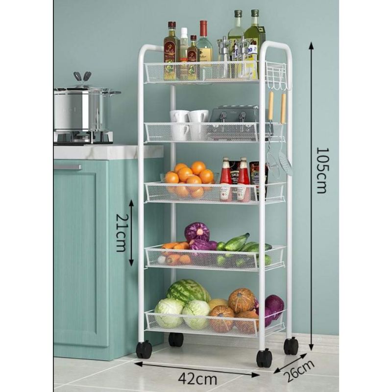 5 Tier Storage Rack Trolley Cart Home Kitchen Organizer Utility Baskets