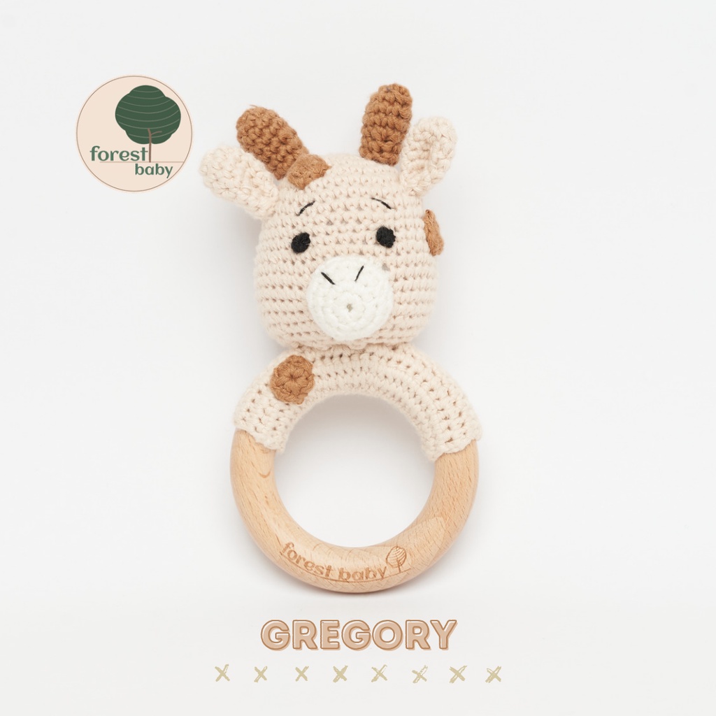 itty-bitty Wood Teething Ring Natural Wooden Baby Teether Rattle Toddler Plush Toy Reindeer 