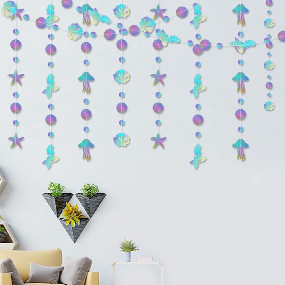 4M Mermaid Shell Flower Pendant Birthday Decor Party Decorations Decoration Supplies Shop Props Pendant Flag Photography Backdrop Ready Stock