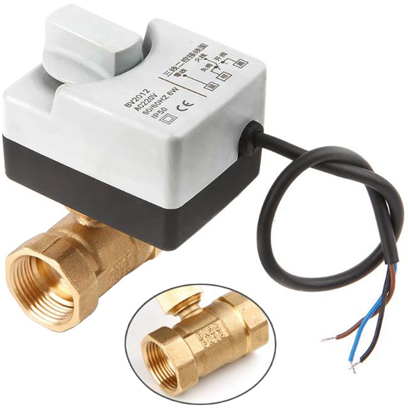 Ac220V 2 Way 3 Wires Motorized Ball Valve Electric Actuator With Manual ...