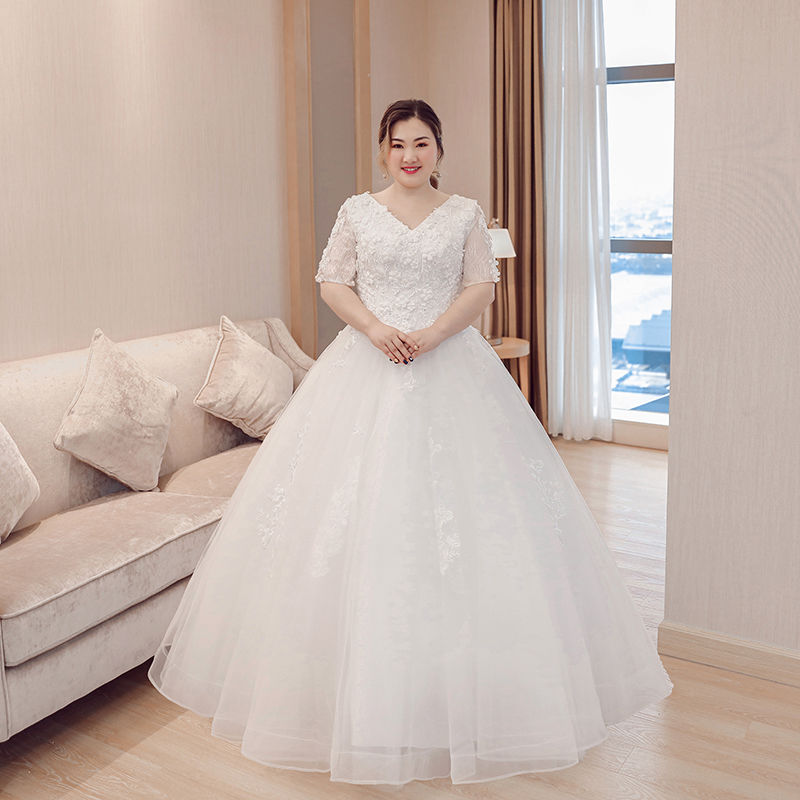 Plus Size Wedding Dress Gown Korean Fashion Lace Embroidered Pregnant Wedding  Gown White Party Dress | Shopee Philippines