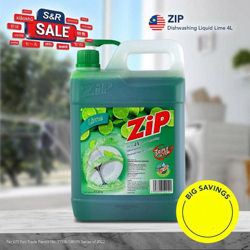 S&R Zip Dishwashing Liquid 4L Shopee Philippines