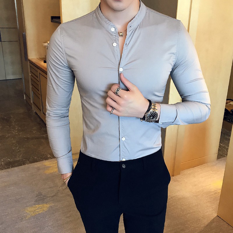 Long Sleeve Blouse Men White Shirt For Men Black Slim Fit Mandarin Collar Shirt Men Ready Stock Shopee Philippines