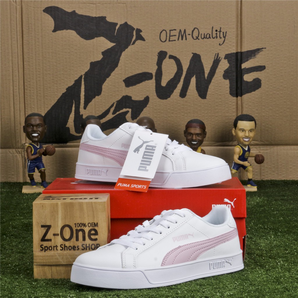 puma smash vulc white pink