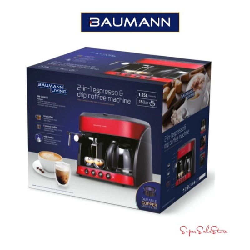 BAUMANN2in1 Espresso & Drip Coffee Machine with Milk Frother