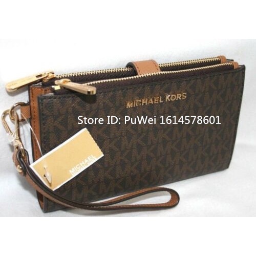 Authentic Michael Kors Wallet Ladies Double Zip Phone Wristlet Leather Wallet MK wallet for women