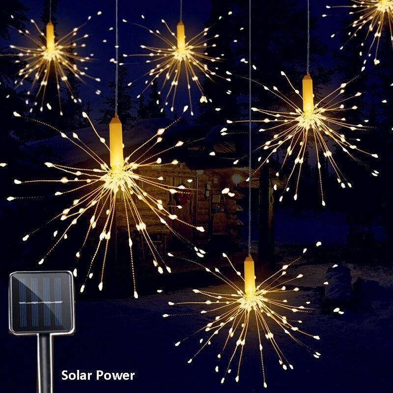 100/120/150/180LED Solar Hanging Starburst Firework Christmas Fairy String Light