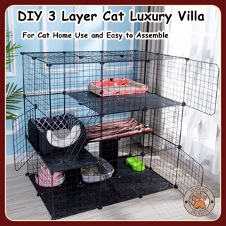 【2 Color】DIY Pet  Animal Metal Wire Cage with Ladder and 2 Doors for Dog Cat Rabbit  Free Wet-Wipes