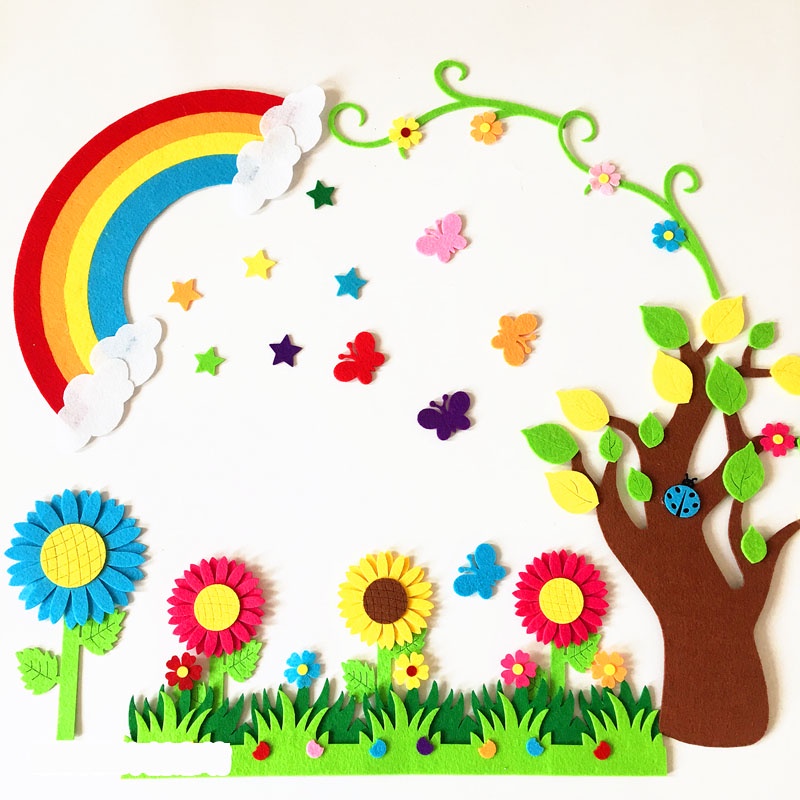 Felt Trees Craft pokok 3D Wall Decoration Kindergarten Layout Kartun