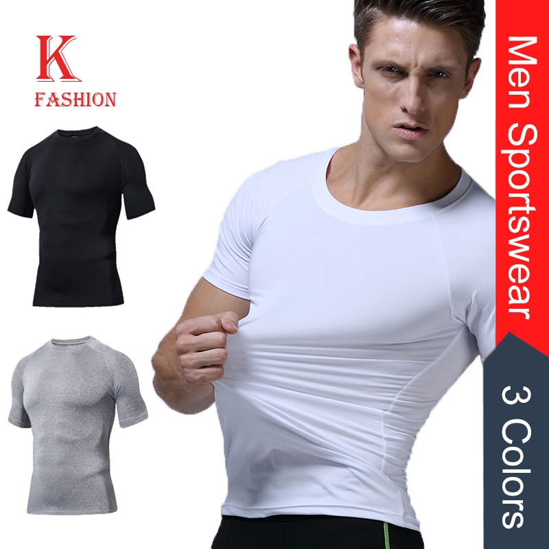 Men Dry Fit White Compression T Shirts Fitness Tight Fashion Plain Black Tees Breathable Cool Under Baselayer Tops 4 | Shopee Philippines