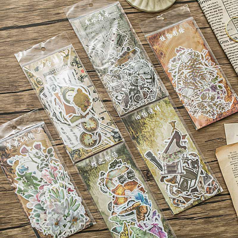 Vintage Ephemera Pack,Plants Floral Style Decoration Stickers,Paper Stash Card Stock Scrapbook/Letters/Notebook/Card Making 60 Pcs/Set 