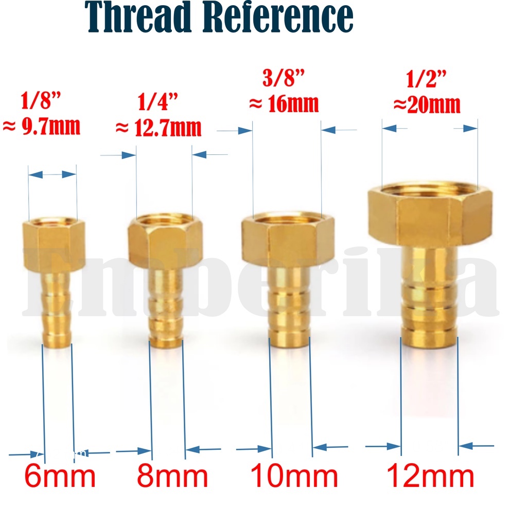 612mm Barbtail 1/8 "1/4" 3/8 "1/2" Female Thread Brass Air Hose