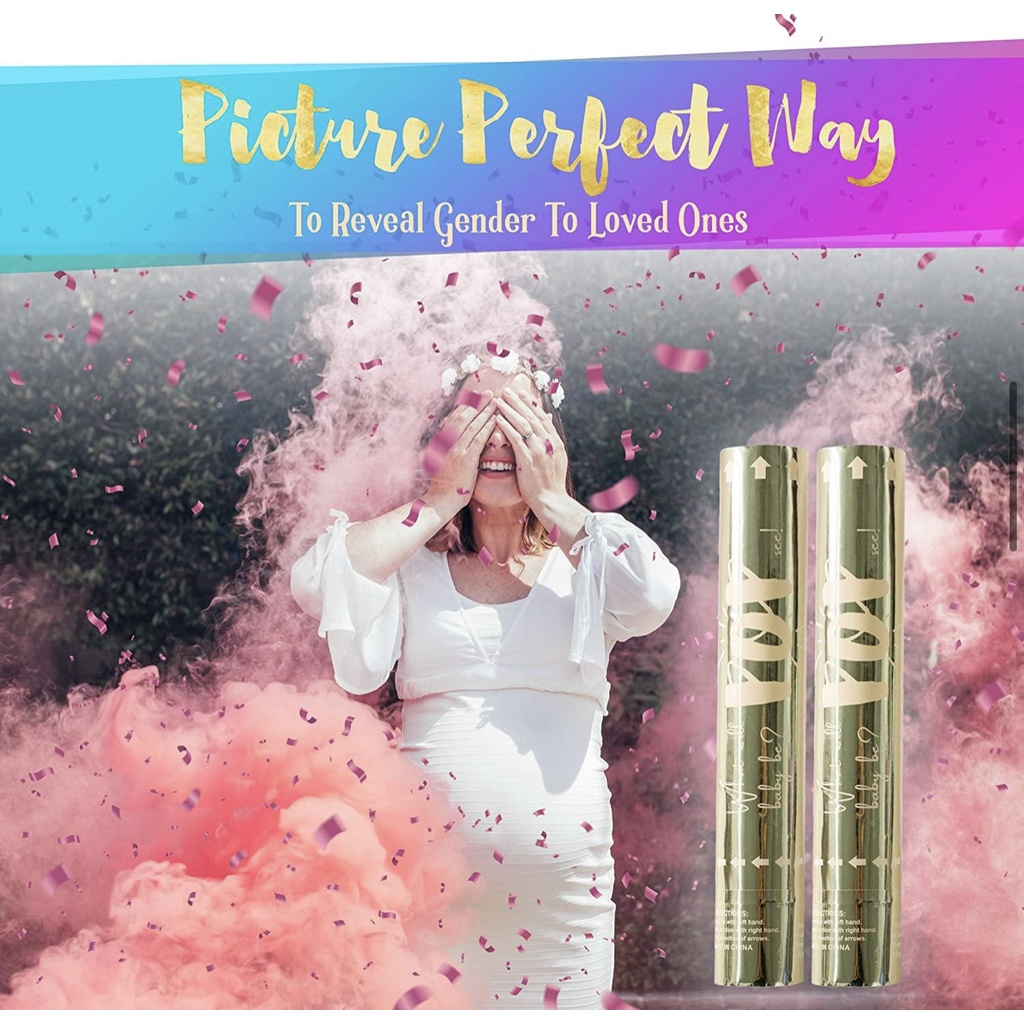 Pink or Blue CONFETTI & POWDER Smoke Poppers Cannon Gender Reveal Color