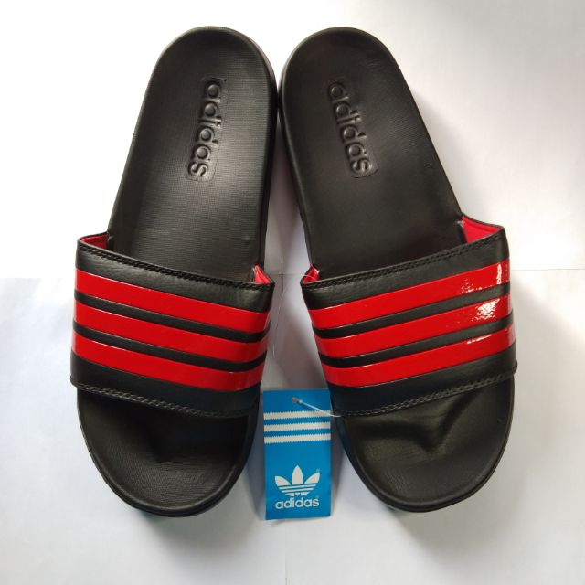 adidas red and black slides