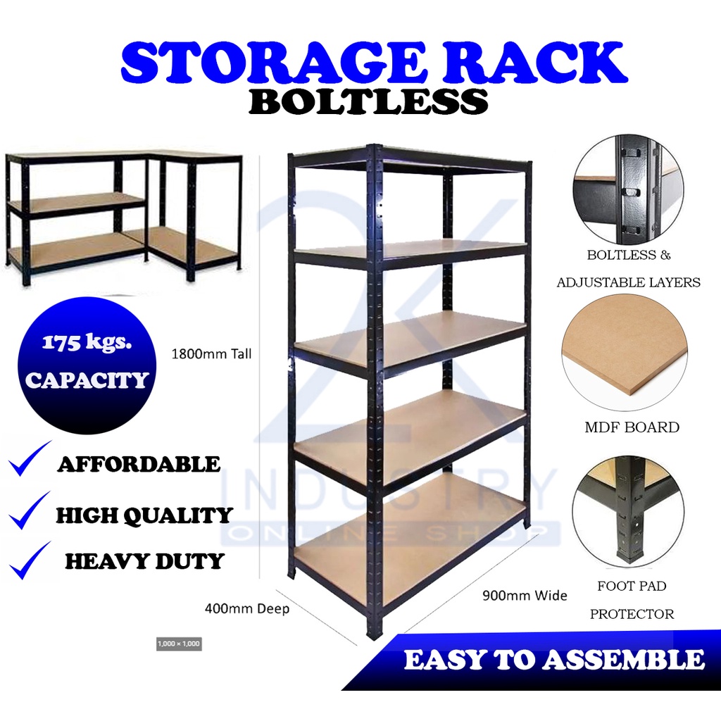 Boltless Steel Rack Shelves 5 Layers Adjustable Stocking Rack Organizer