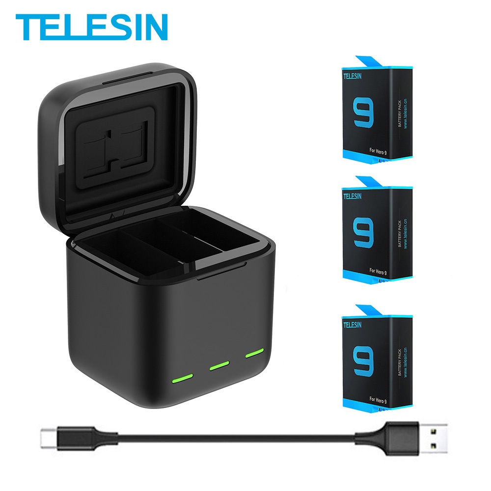 TELESIN Battery 1750 mAh for GoPro Hero 9 3 Ways LED Light Battery
