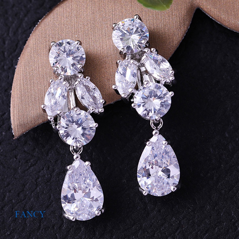 FANCY Silver Color Dangle Earrings Bridal Wedding Accessories AAA ...