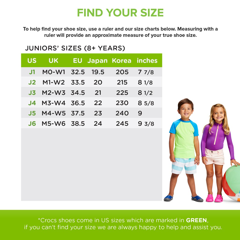 crocs j2 size in cm