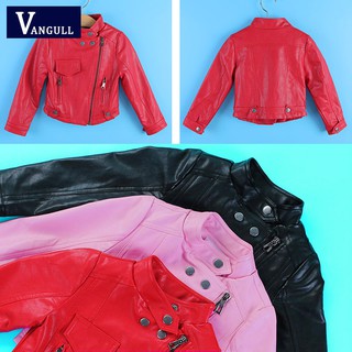 4-13Y 2019 spring pink Jaket kulit gadis Cute Kids PU Leather Jacket #7