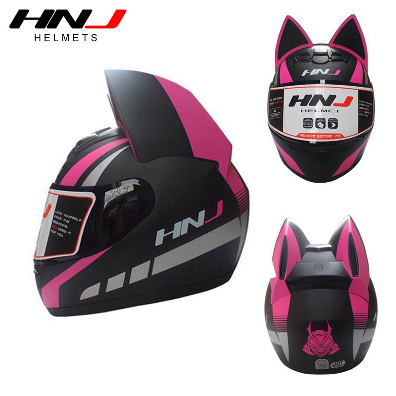 Hnj motor cycle Full Face cat ear helmets unisex | Shopee Philippines