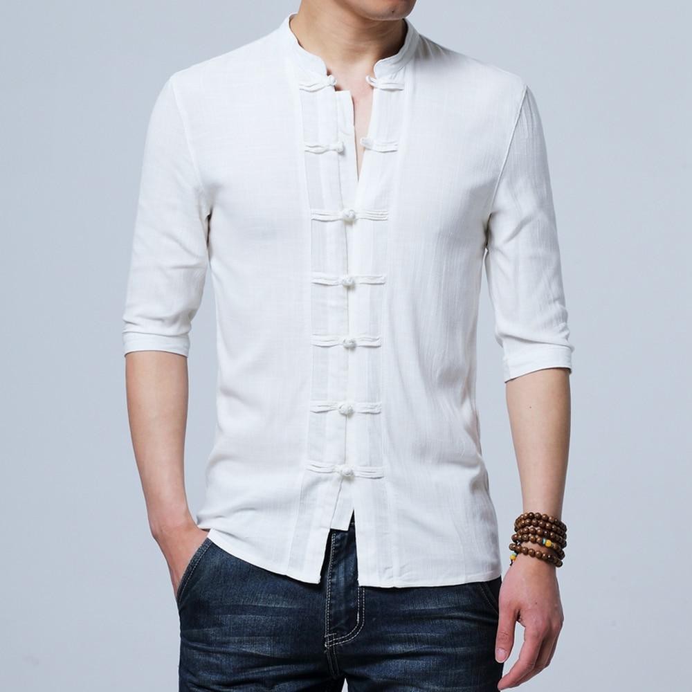 chinese collar denim shirt