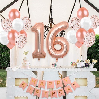 JOYMEMO 16th Birthday Decorations for Girls Sweet 16 Cake Topper and Satin Sash, Rose Gold Number 16 Balloons, Confetti Balloons and Happy Birthday Banner for Sixteen Party Supplies #7