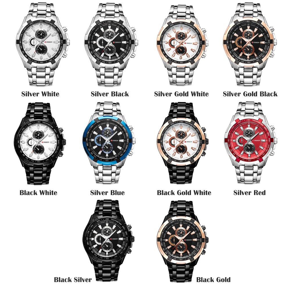CURREN Brand Fashion Casual Men's Quartz Sports Watch  Men's Business Stainless Steel Strap Waterproof Watch