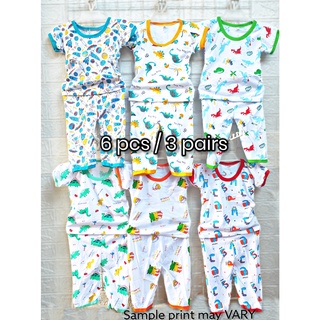 6 pcs/ 3pairs Tshirt Pajama Terno Baby Boy or Girl 0-2 yrs old Baby Clothes