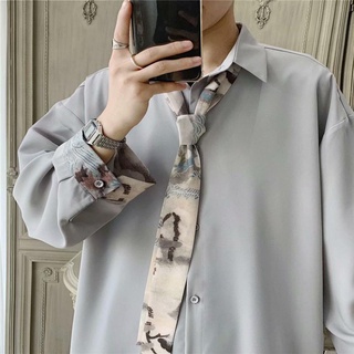 (M-2XL) Shirt Men vetiver Tie Preppy Style Retro Loose Single Wear Jacket Japanese Design Sense Niche Couple Long-Sleeved Top Women Same 2 Colors Available #6