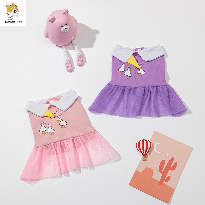 Cartoon Duck Printing Dog Princess Dress for Female Cute Puppy Skirt Cat Dresses Pet Clothes for Shih Tzu